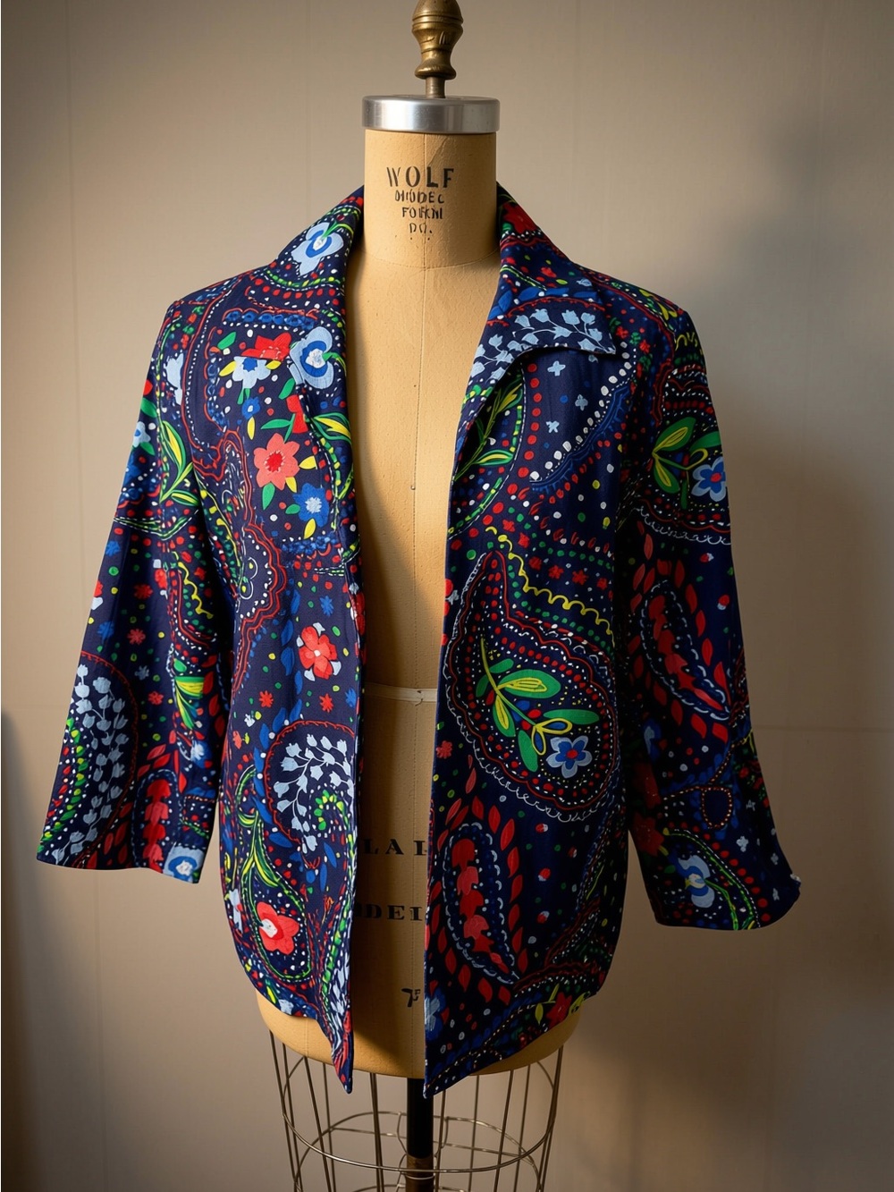 Alfred Dunner Size 10 Navy Floral Paisley Open Front Jacket Lightweight